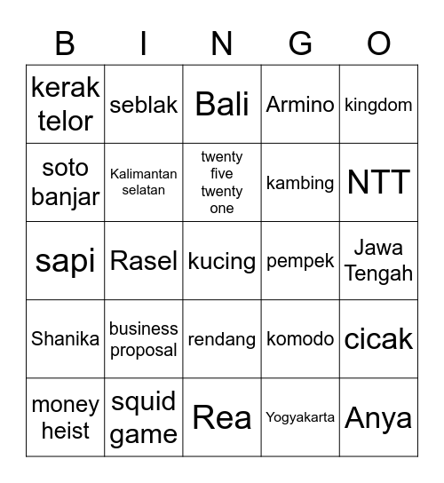 Rasel Bingo Card