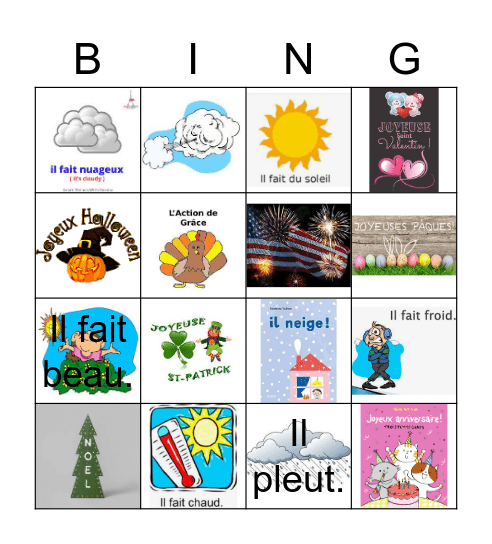 Les Fêtes et Les Temps Bingo Card
