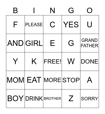 SIGN LANGUAGE Bingo Card