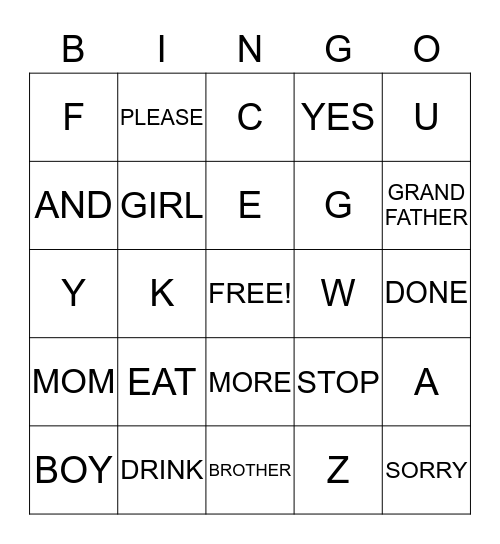 SIGN LANGUAGE Bingo Card