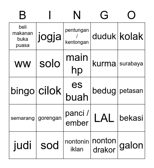 Untitled Bingo Card
