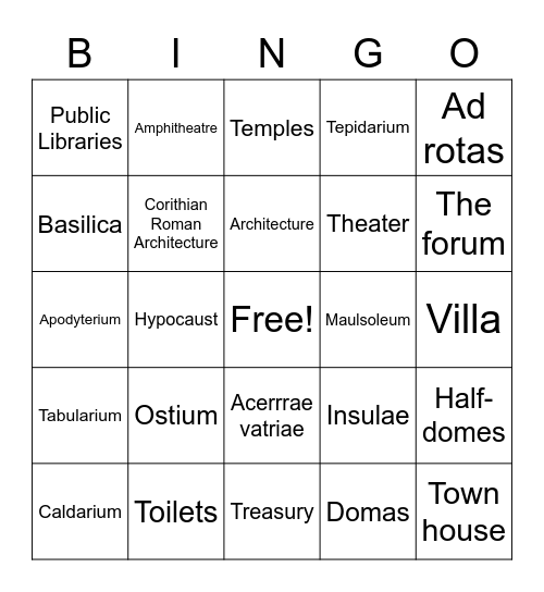 Homes and towns Bingo Card