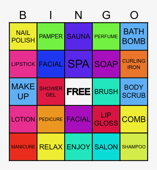 SANAH'S SPA PARTY BINGO Card