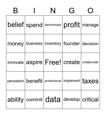 Entrepreneurship Spelling and Vocab Bingo Card