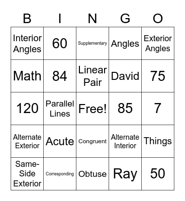 Parallel Lines & Transversals Bingo Card