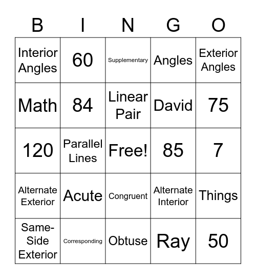 Parallel Lines & Transversals Bingo Card