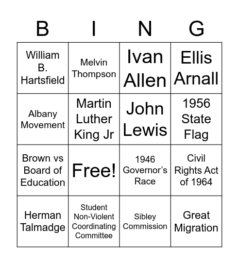 Post World War 2 Bingo Card