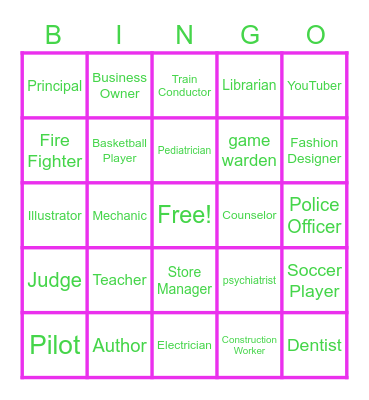 Career Bingo Card