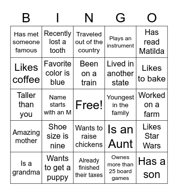 Guess Who Bingo Card