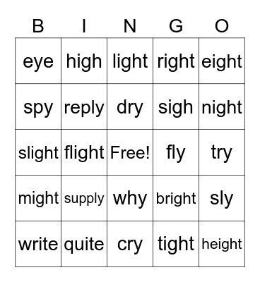 y/igh Bingo Card