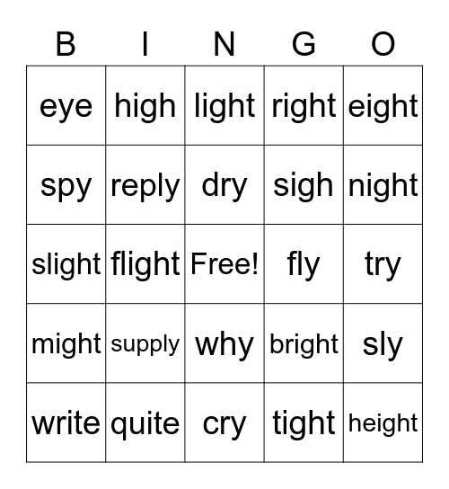 y/igh Bingo Card