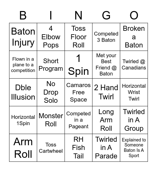 Baton Bingo Card