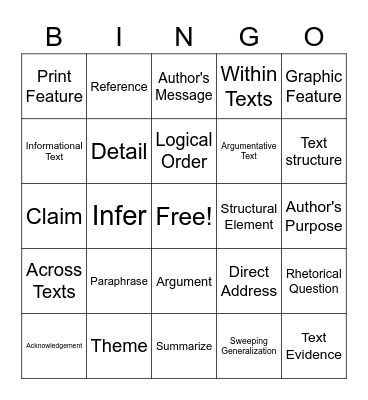 STAAR Vocabulary Bingo Card