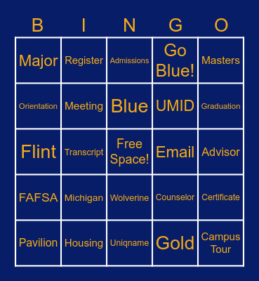 UM-Flint Admitted Students - Fall 2022 Bingo Card