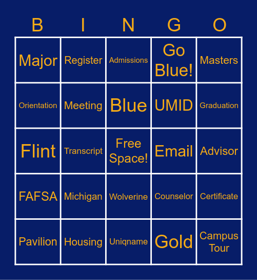 UM-Flint Admitted Students - Fall 2022 Bingo Card