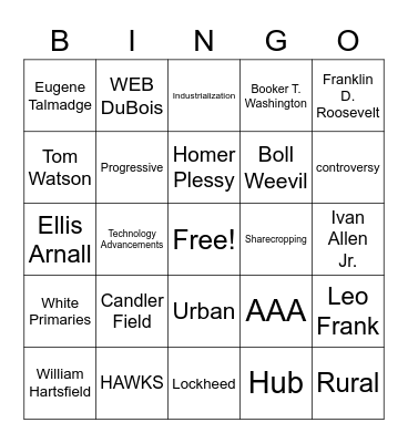 SS8H10 Post World War II Georgia & Some Review Bingo Card