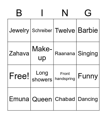 Sara Bingo! Bingo Card