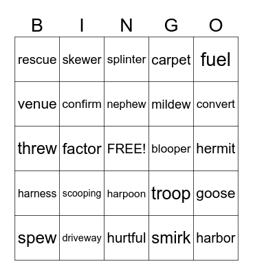 Advanced Phonics Bingo Card