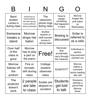 Orchestra Bingo Card