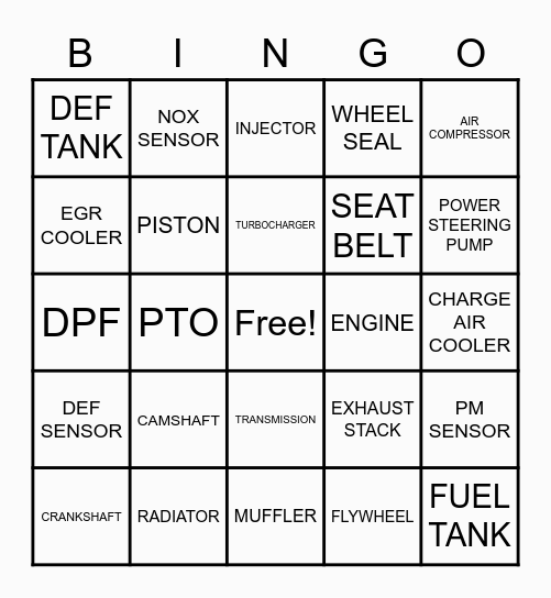 TRUCK TERMS BINGO Card