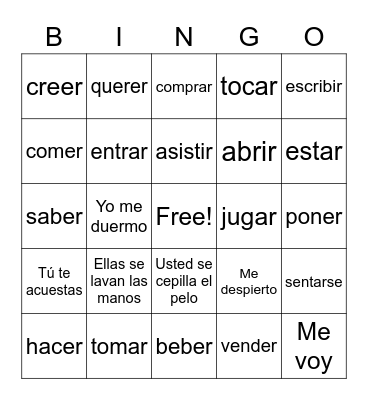 Spanish II: Verbs Bingo Card
