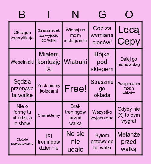 FAME MMA Bingo Card