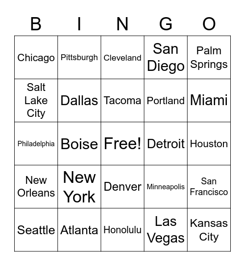 Large Cities Signs Bingo Card
