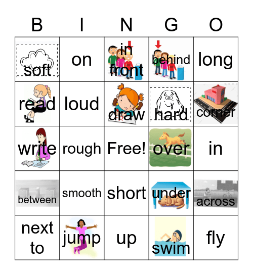 Adjective/Verbs/Prepositions Bingo Card