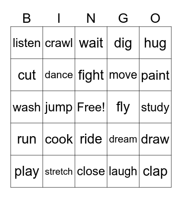 Verb Bingo Card