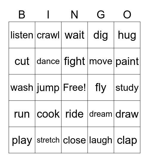 Verb Bingo Card