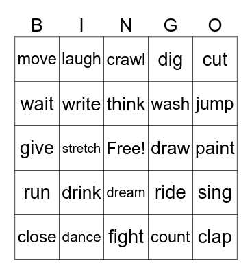 Verb Bingo Card