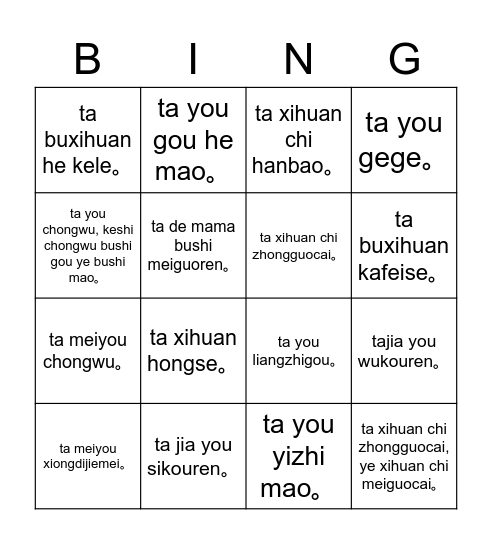 know more about my pengyou Bingo Card