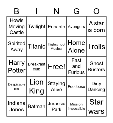 Movie Bingo Card