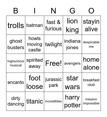 Movie Bingo 2 Bingo Card