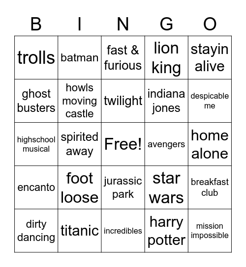 Movie Bingo 2 Bingo Card