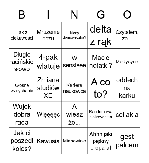 NAUKOWIEC of the year Bingo Card