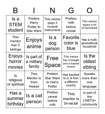 1st Gen Bingo Card