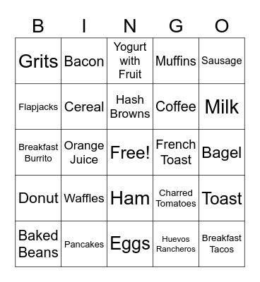 Breakfast Bingo Card