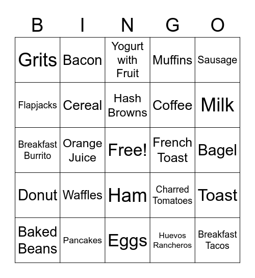 Breakfast Bingo Card