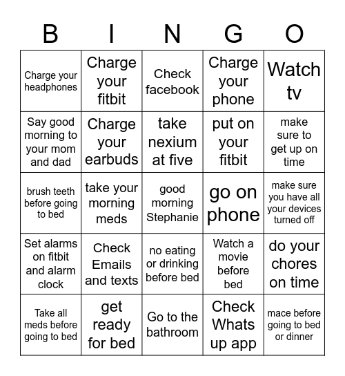 Daily routine Bingo Card