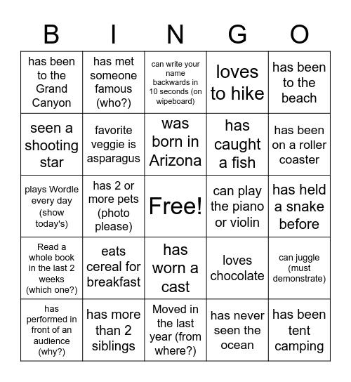 Get To Know Your Care Team Bingo Card