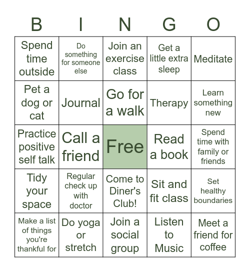Wellness Strategies Bingo Card