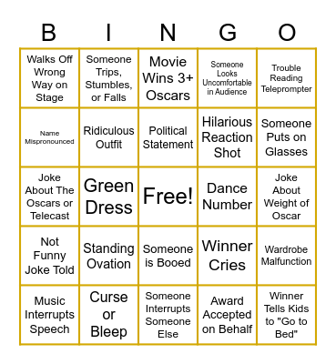 Oscars 2022 Bingo Card