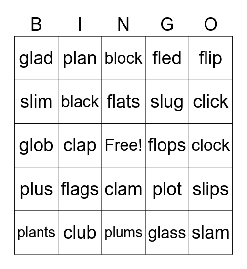 L Blends Bingo Card