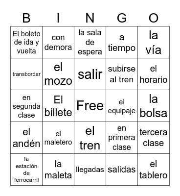 Viaje en tren Bingo Card