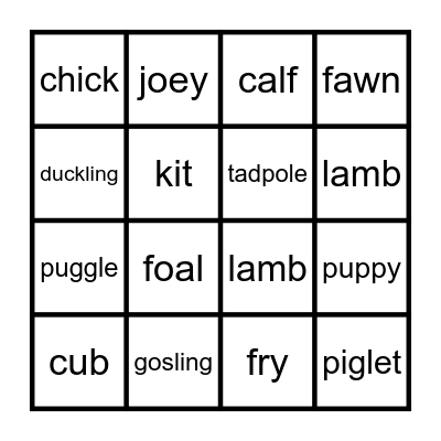 Baby Animal Bingo Card