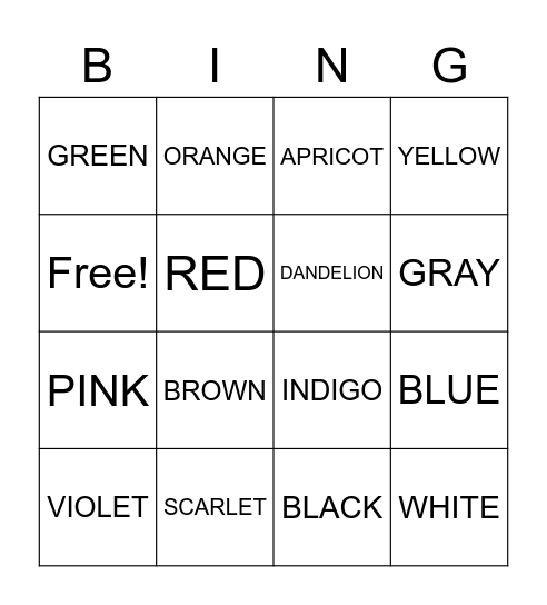 CRAYON BINGO Card
