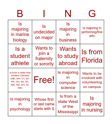 FSC Honors Program: find someone who... Bingo Card