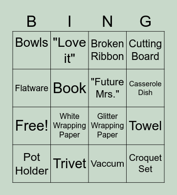 Bridal Shower Bingo Card