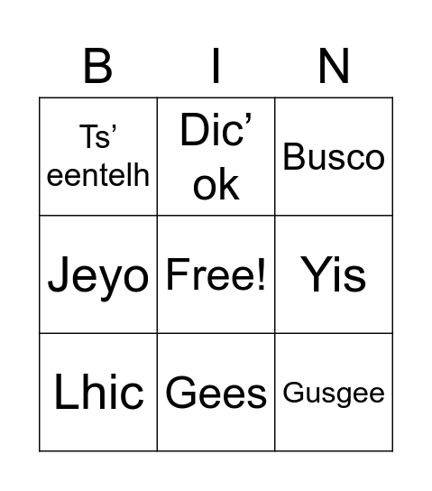 Nadut' en Animals Bingo Card